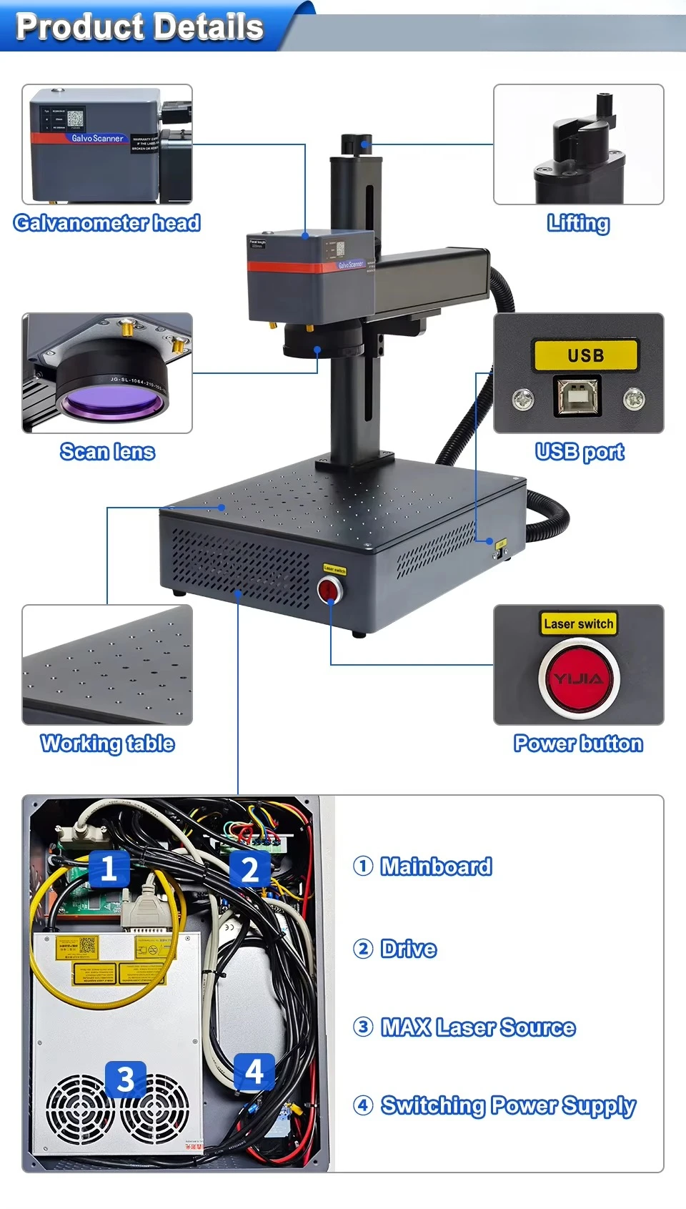 20w Mini Desktop Marking Machine Portable Fiber Laser Marking Machines Light Weight Fiber Laser Marker for Engraving