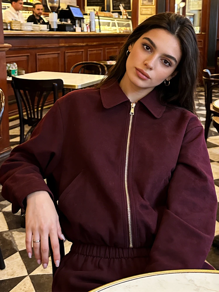 

SLTNX Women's Lapel Coat Spring and Autumn Leisure Zipper Cardigan Coat Short Corset Top