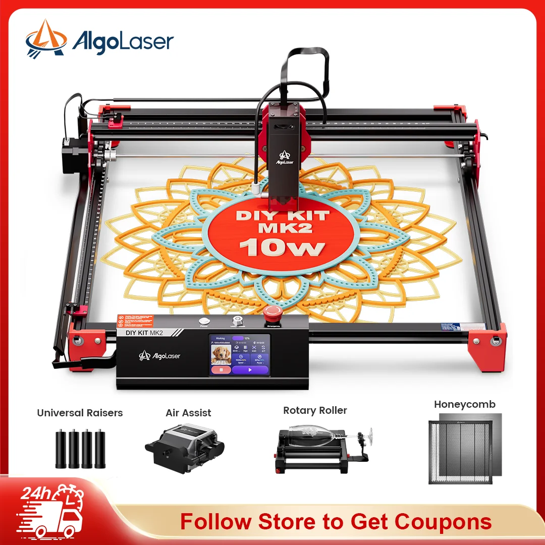 

AlgoLaser DIY KIT MK2 Laser Engraver Set Touch Screen Offline with Honeycomb Work Table Rotary Roller Air Pump Heighten Column
