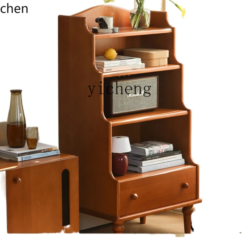 YFY  Ladder Cabinet Solid Wood TV Side Cabinet Furniture Open Chest of Drawers Storage Rack