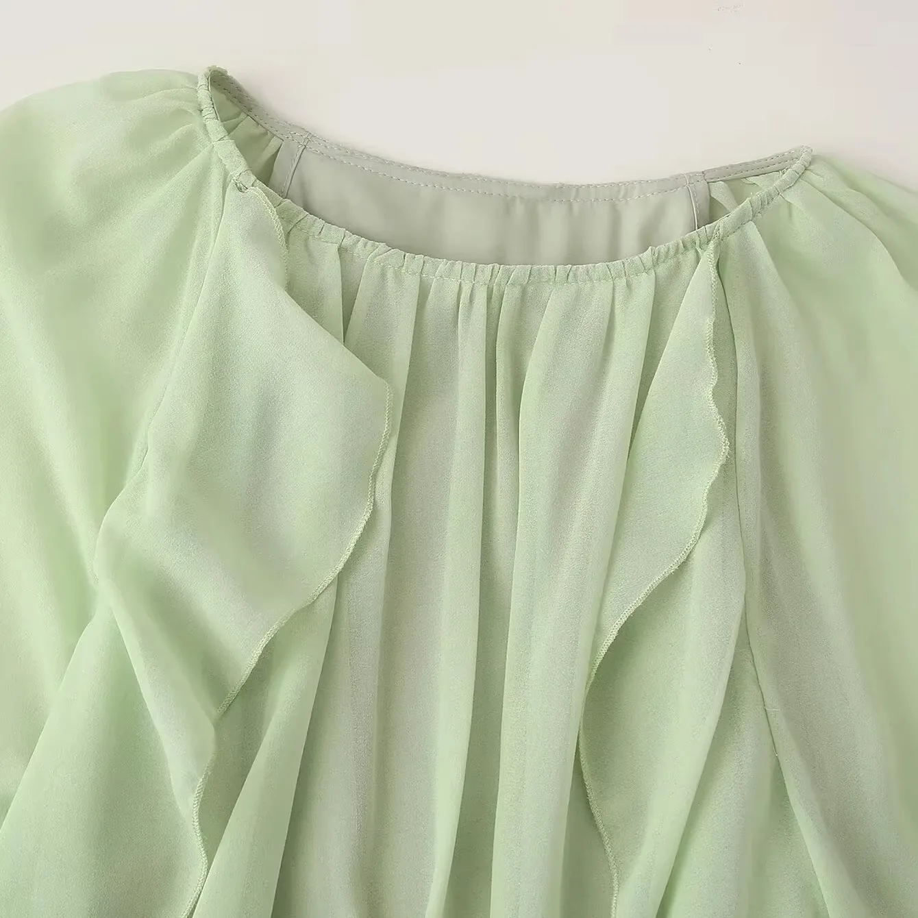 Vestido Faionável com Camadas e Babados JNLEAOG, Saia de Cintura Alta para Mulheres, Manga Longa, Decote Redondo, Casual pa...