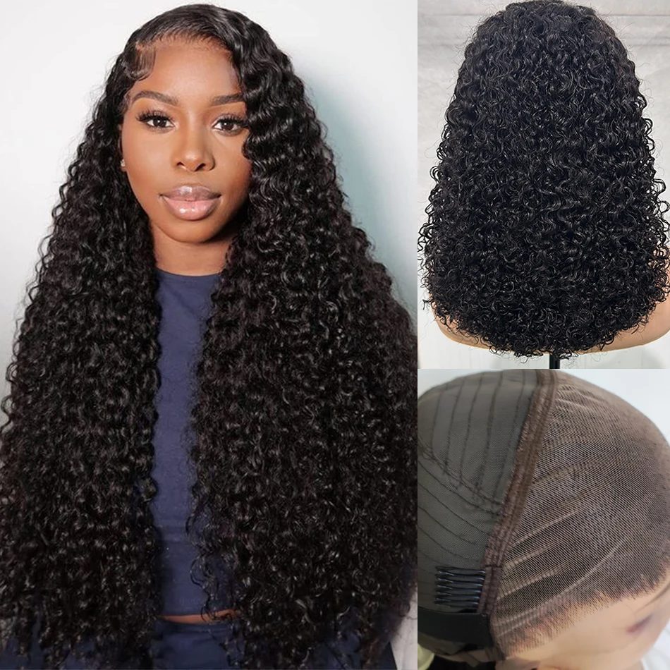 12A Double Drawn Kinky Curly Hair 13x4 Lace Frontal Wigs 250 High Density Natural Raw Indian Hair Long Bob Curly Human Hair Wigs