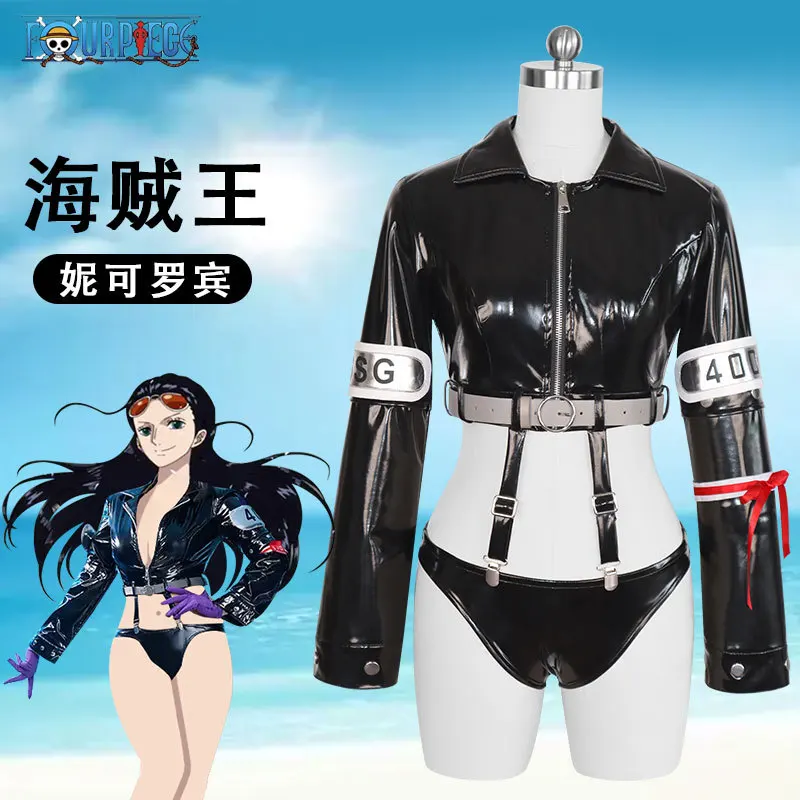 

ONE PIECE Women's Egghead Robin Cosplay Costume Short Jacket and Panty with Gloves Outfit Halloween Roleplay Disguise Party Suit