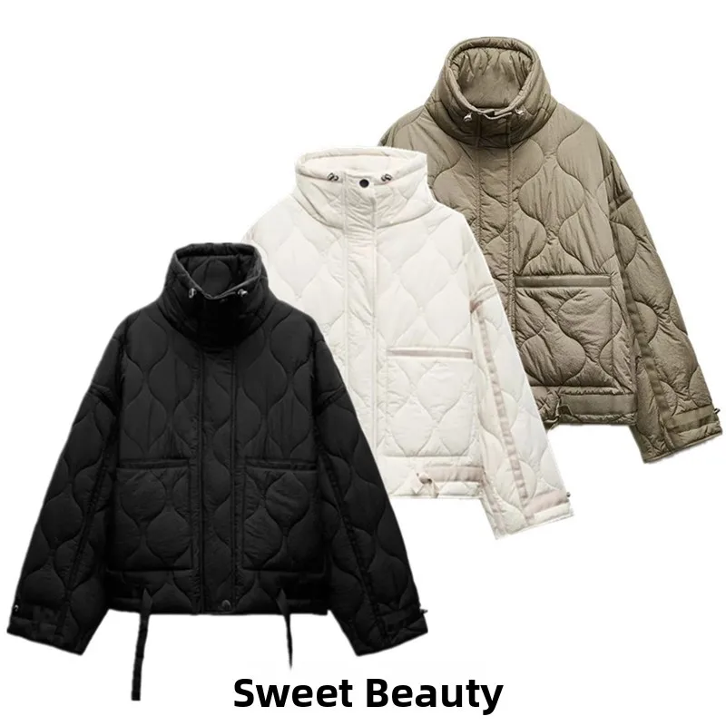 

Новое женское пальто со свободным воротником, украшенное хлопковое пальто Jaet Color Blo, Thiened Long Sve на молнии