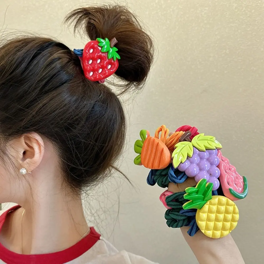 Cuerda para el cabello de fruta y piña, banda elástica para el cabello de sandía, soporte para cola de caballo de fresa, Anillo para el cabello de estilo coreano, coleteros tejidos para mujer