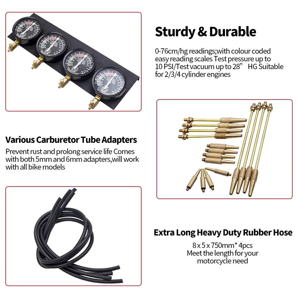 Kraftstoff Vakuum Vergaser Synchronizer Vergaser Balancer Sync Gauge Set Auto Tool 4 Kit