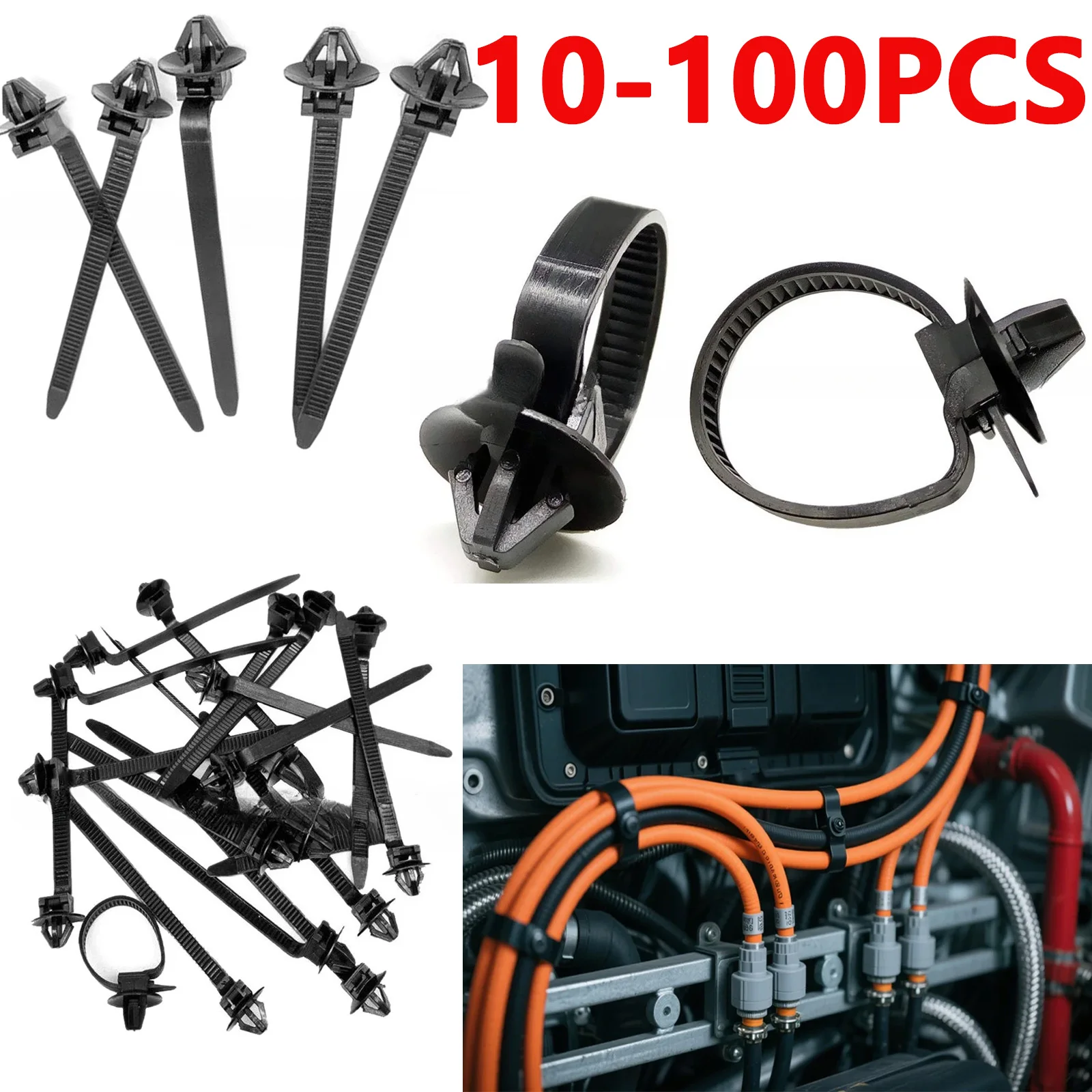 10-100PCS 92mmx5mm Black Car Cable Fastening Zip Strap Nylon Tie Wrap Cable Fixed Fasteners Clips For Audi Bmw VW All Cars