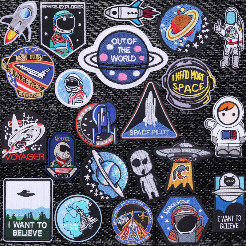 Space Astronaut Aesthetic Embroidery Patch Clothing Thermoadhesive Patches for Clothes Sewing Airplane Badges Appliques for Kids