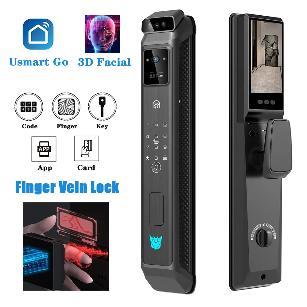 

Usmrat Go 3D Face Recognition Vein Fingerprint Digital Electronic Door Lock Smart Door Lock with Camera Biometric Unlock