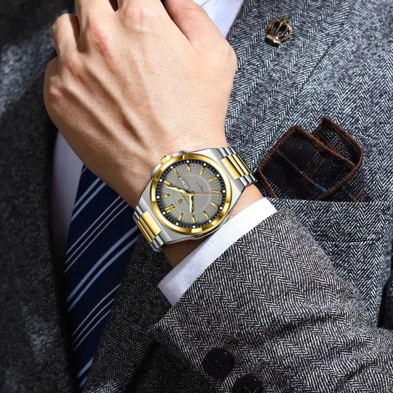 POEDAGAR أفضل ساعات رجالية أصلية من الفولاذ المقاوم للصدأ مقاومة للماء ساعة رجالية مضيئة تاريخ الأسبوع كلاسيكية عصرية كوارتز ساعة يد رجالية