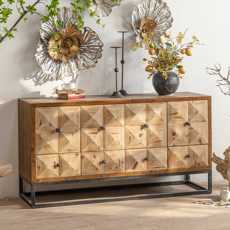 

Wabi Sandy Wind Retro Solid Wood Entrance Cabinet Household Small Apartment Living Room Against the Wall Dining Side Cabinet Hom