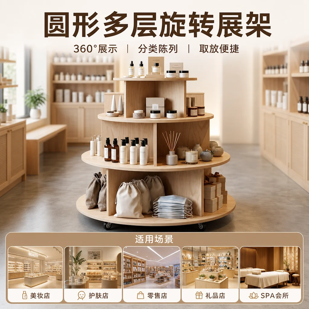 Multi-layer solid wood circular display Nakajima platform commodity exhibition movable store exhibition art exhibition hall
