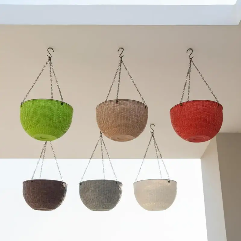 Imitation Rattan European Style Hanging Flower Pot 1 Set Honeycomb Pattern for Garden Yard Porch Hanging Ornament