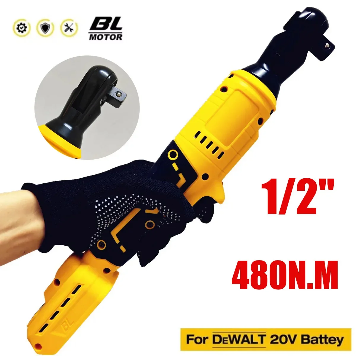 

Brushless Ratchet Wrench 1/2'' Electric Impact Driver 480N.M Cordless Screw Nut Repair Tools for DeWALT 20V Battery Power Tools