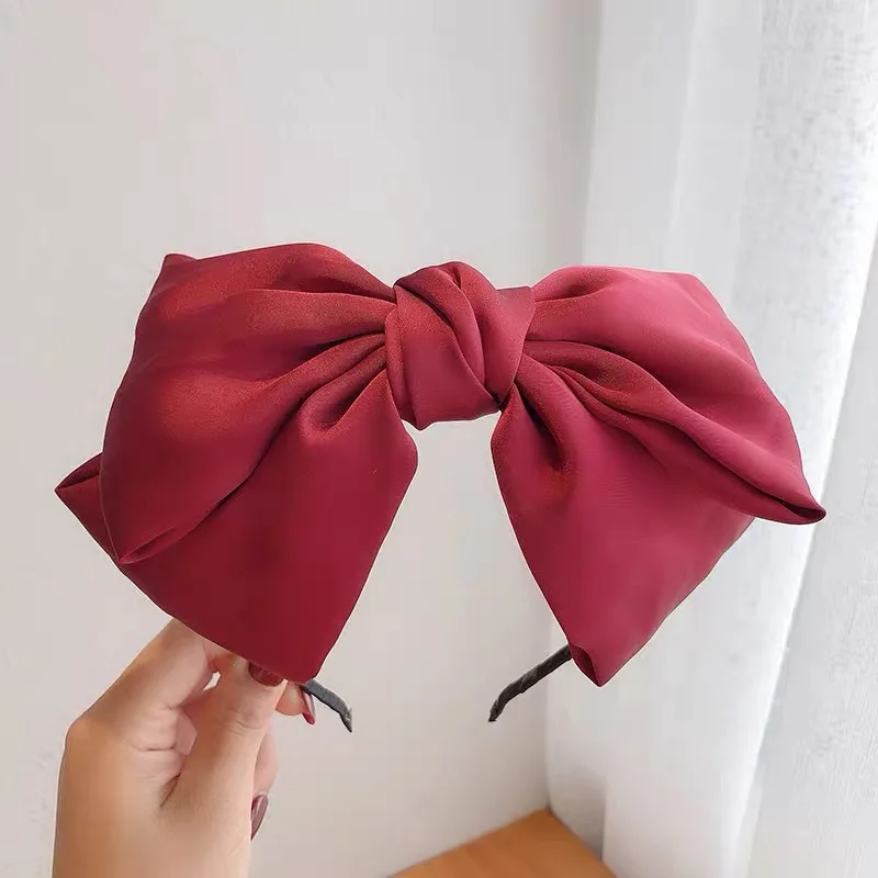 New Fashion Big Bow Hair Bands Women Elegant Satin Headbands Headwear Girls Solid Color Bowknot Headbands Hair Accessories