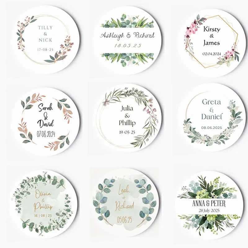 Custom Text Wedding Label Stickers Personalized Bride and Groom Names, Wedding Favors, Plant Stickers