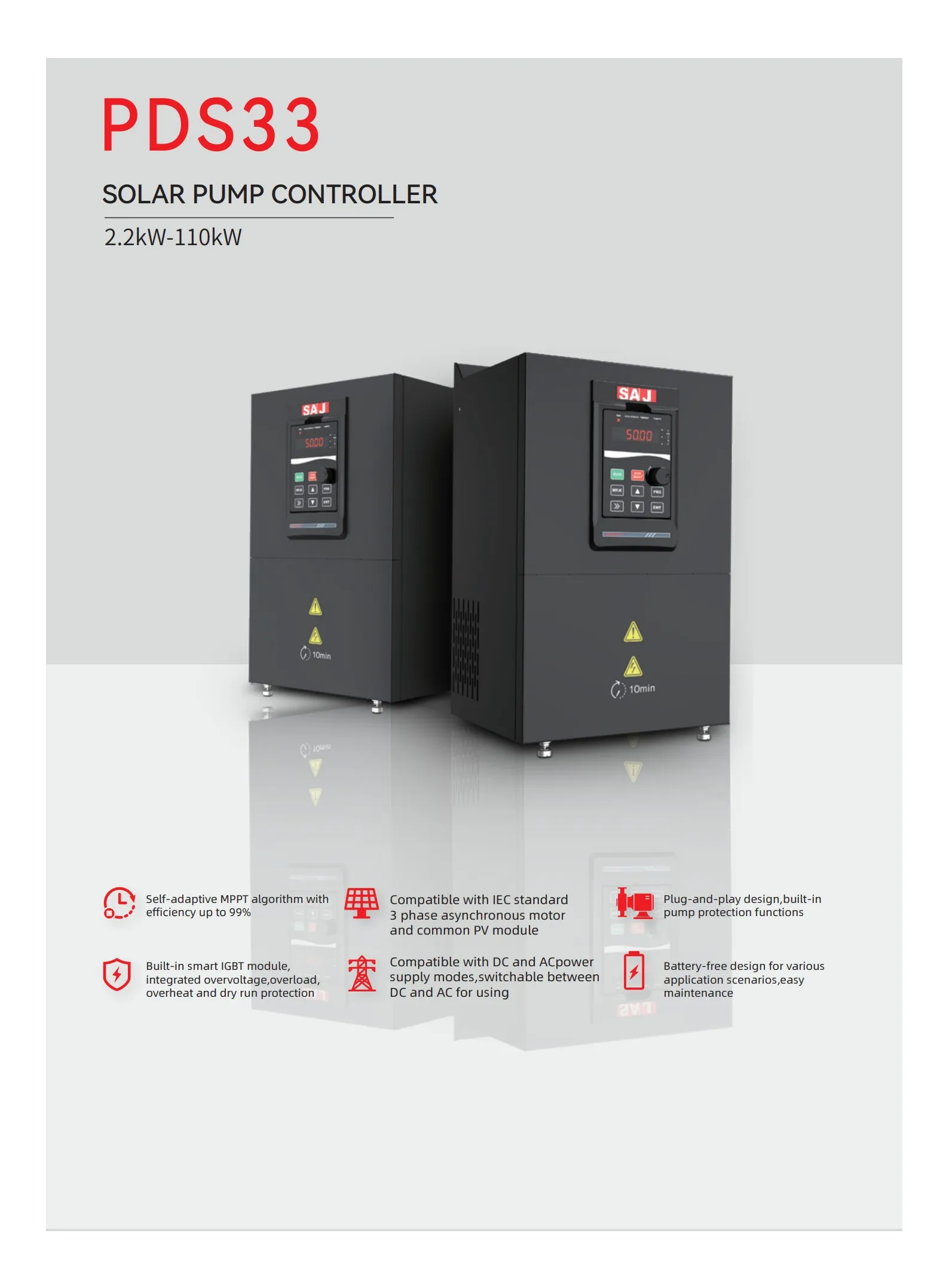 PDS33-4T075G 75kW Solar Pump Inverter MPPT Controller DC Input 380V AC Three-Phase Output for Irrigation Systems Variable