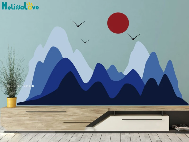 

Mountains Wall Decals for Kids Room Sun Bird Murals Adventure Baby Nursery Decor Self-adhesive Woodland Stickers Gift YT6586