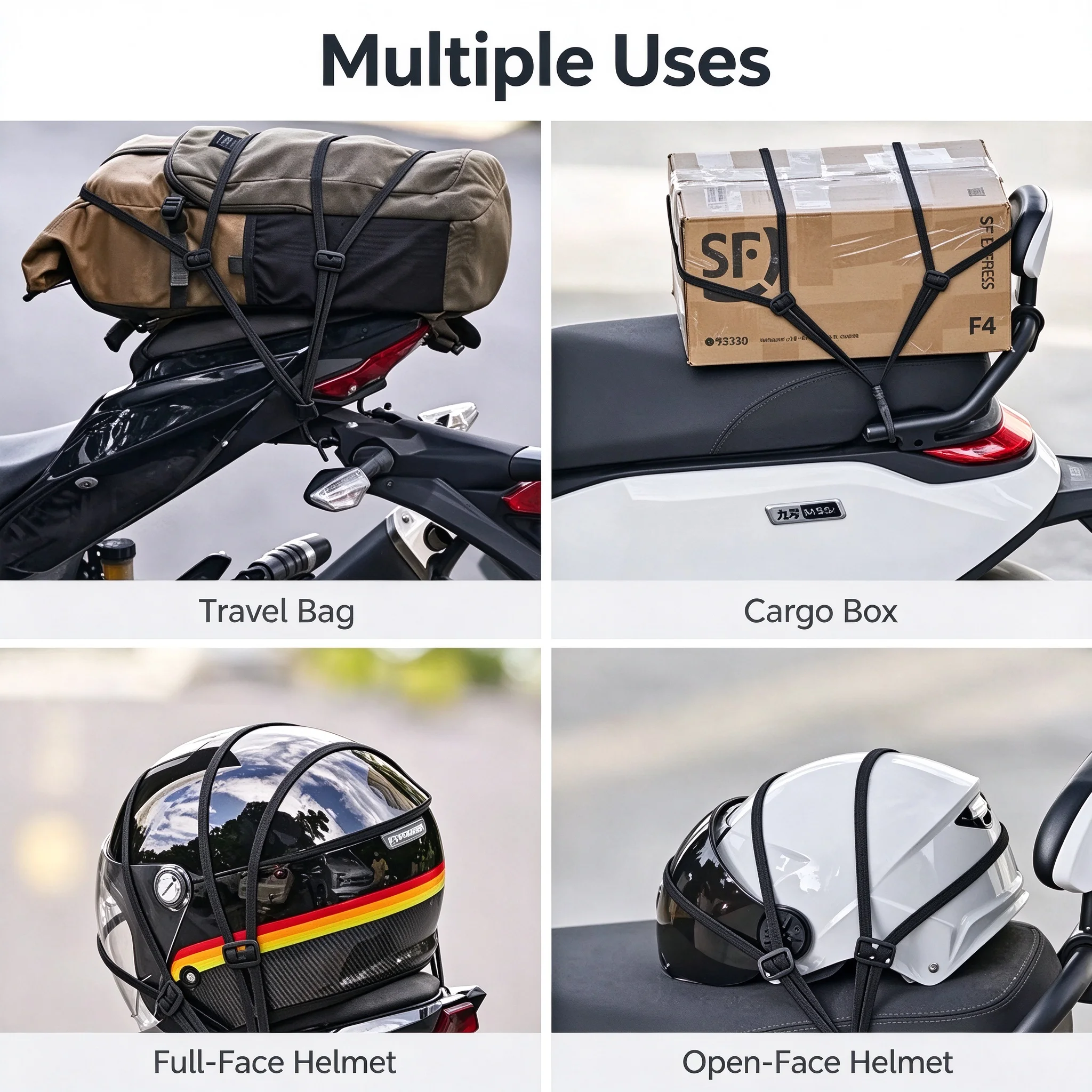 Motorcycle Helmet Strap – Heavy Duty Elastic Tie-Down with Hooks for Helmet, Luggage & Bike Cargo