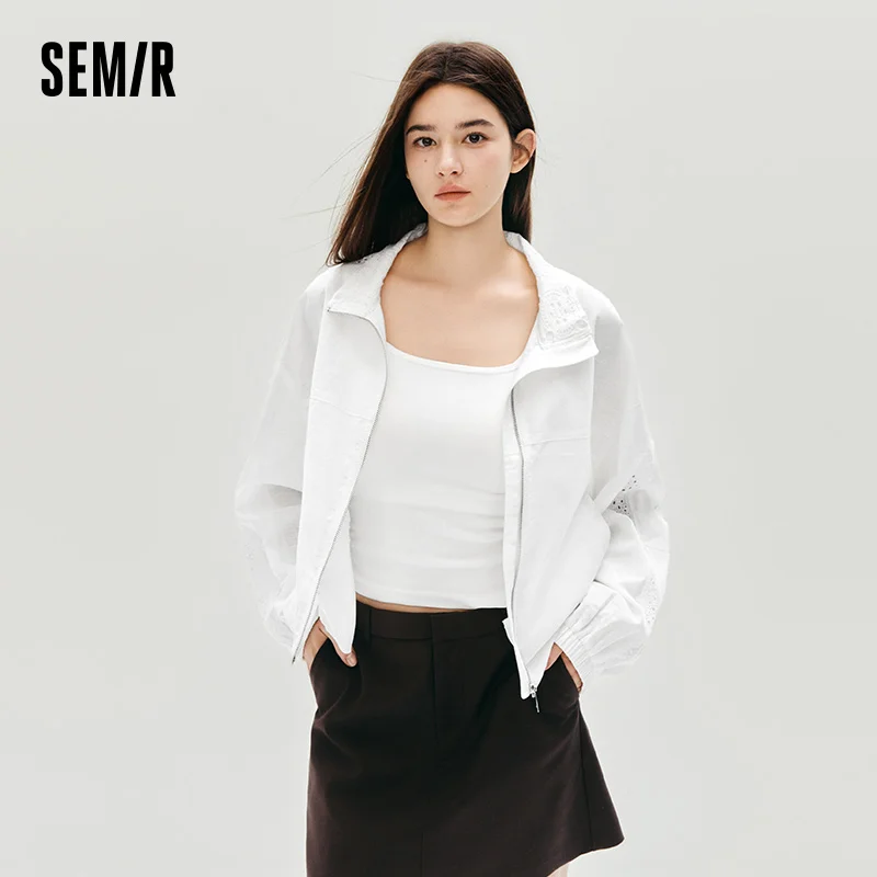 Semir Jacke für Damen, Herbst, kurze Länge, Spitze, lockere Fledermausärmel, Baumwolle, Leinen, Stehkragen, 2025, neue süße Top-Jacke