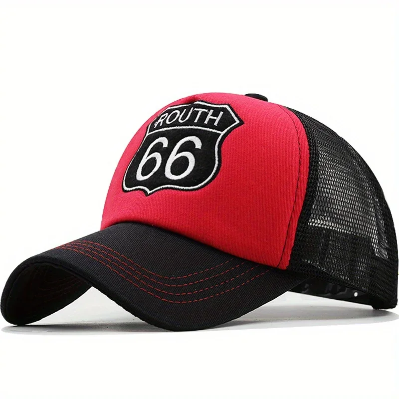 

Mesh Baseball Cap Route 66 Embroidery Design Lightweight Dad Hat Breathable Comfort for Outdoor Casual Daily Sun Protection
