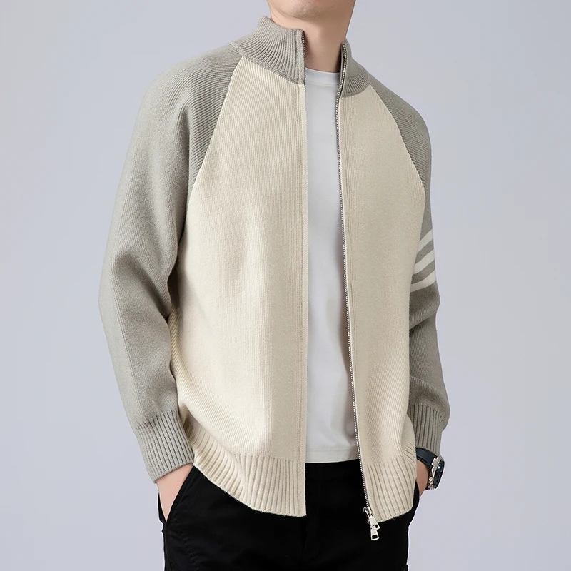 

Cardigan Sweater Men's Autumn and Winter 2025 New Trend Stand Up Collar Contrasting Color Knitted Sweater Jacket Men's Top