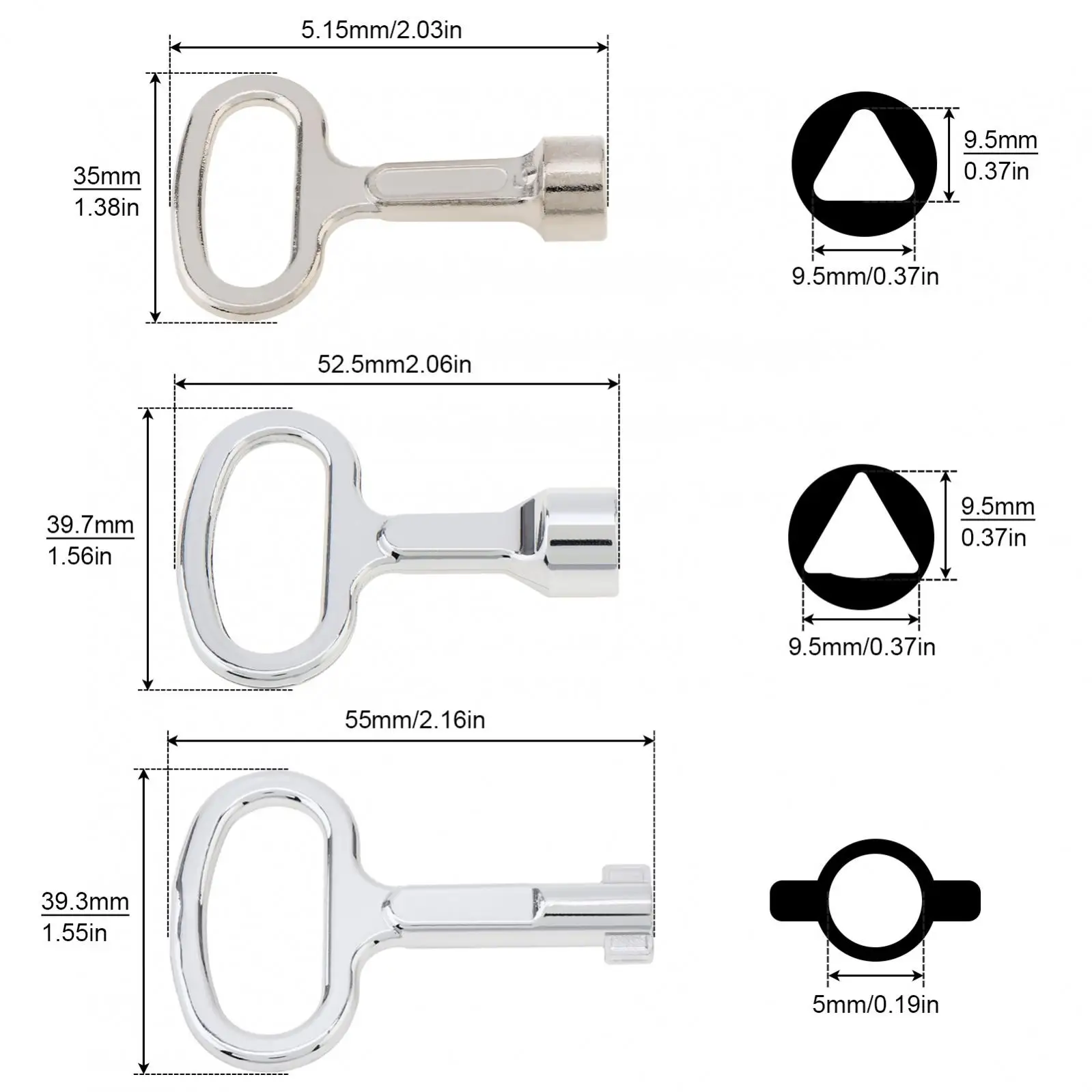 3pcs Plumber Key Wrench for Electric Control Cabinet / Tap Water Valve / Elevator Door with 3 Ports, Small Inner Key Wrench