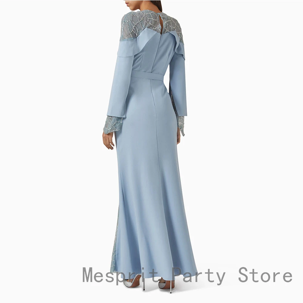 カスタムマーメイドプロムドレス O ネックビーズイブニングドレス長袖フォーマルウェディングパーティードレスフロアレングスサウジガウン