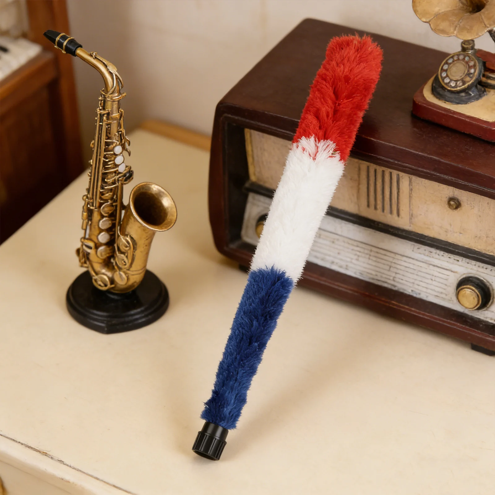 Absorbent Swab Alto Sax Brush High-density Bristles Soft Fiber Bristles Soft Bristles Cleaning Brush Red, White And Blue