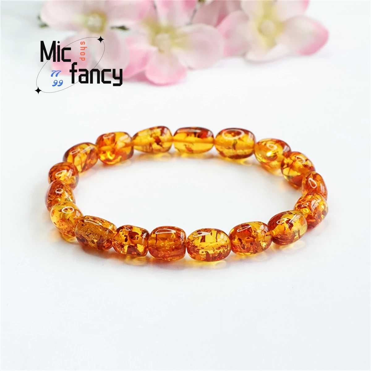 Natural Amber Bracelet Pearl Shaped Full Flower Fine Jewelry Retro Style Men's Women's Boutique Simple Magnificent Holiday Gift