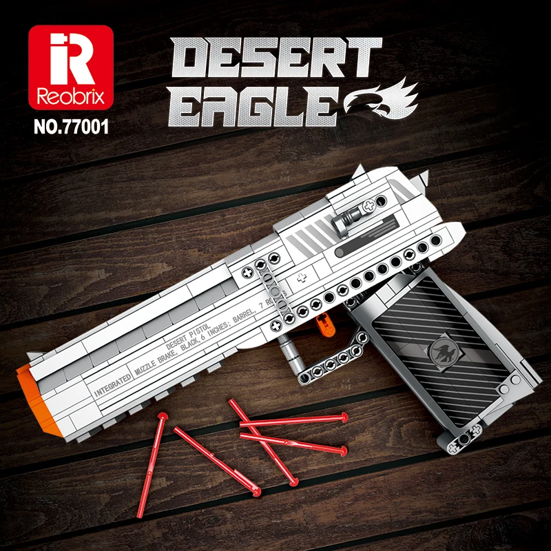 Military Series Building Block 356PCS Desert Eagle Pistol Can Shoot Model DIY Assemble Puzzle Brick Wargame Toys Birthday Gift