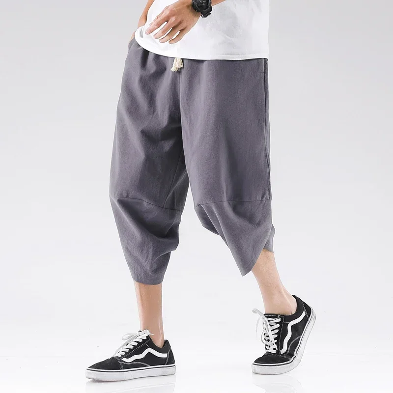 Japanese Streetwear Harem Pants Men\'s Loose Youth Casual Loose Cropped Pants Fashion Large Size Trend Big Shorts Pants