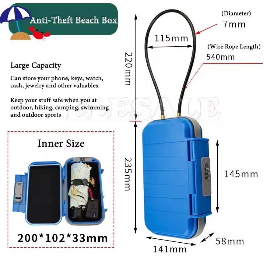 Creative Portable 4-digit Combination Lock Beach Safe Box With Steel Wire Outdoor Camp Sports Cycling Swim Security Storage Box