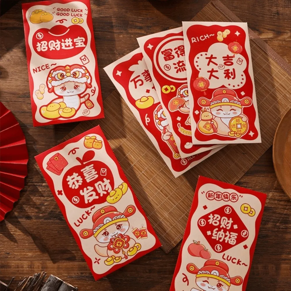 6PCS Chinese New Year Red Envelope Blessing Best Wishes Snake Pattern Money Envelope Money Bags Spring Festival