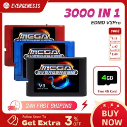 EVERGENESIS Mega Drive V3 Pro 3000 in 1 EDMD Remix MD Game Card for SEGA US/JP/EU 16-bit Video Game Console MD Flash card