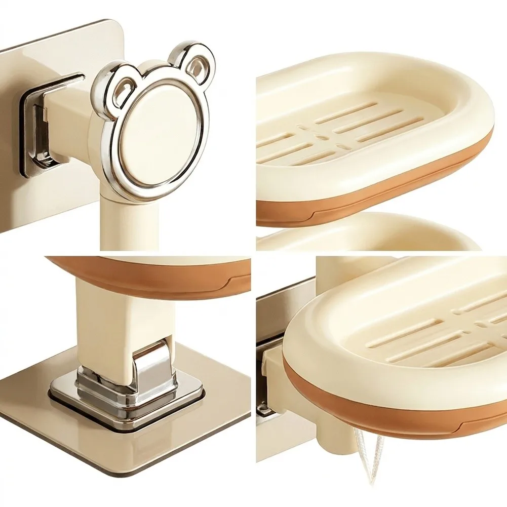 Wall Mount Cream Soap Dish with Double Layer Structure and Water Resistant Drainage for Bathroom Kitchen 14x9.5x21cm PP