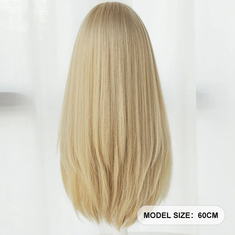 Perucas loiras em camadas retas com franja pura peruca de cabelo falso natural sintético de alta densidade para mulheres perucas de festa cosplay diárias