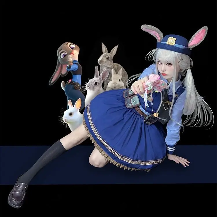 Japan Cosplay Zootopia Judy Rabbit Police Officer Adult Lolita Cos Dress Halloween Party Suit Girls Parent-Child Holiday Cos