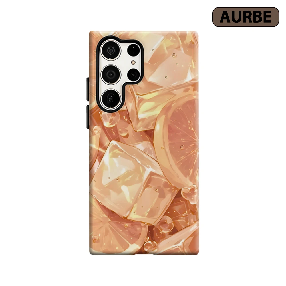 Peach Lemon Ice Cubes Phone Case for Samsung Galaxy S26 S25 Ultra S24 S23 Ultra Plus Shockproof Double Layer Tough Back Cover