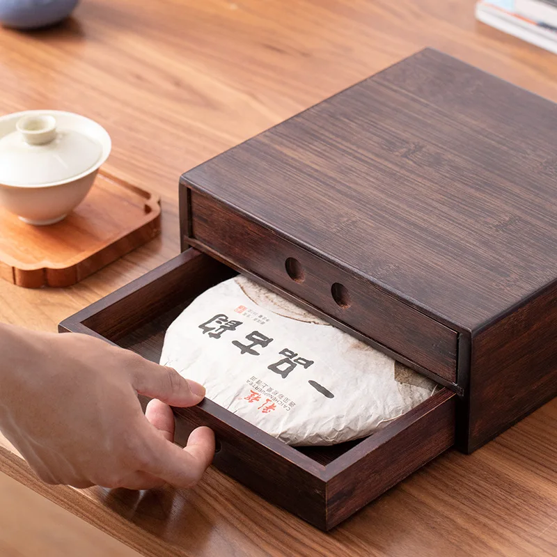 Bamboo Tea Box Puerh Tea Cake Box Walnut Color Single, Double and Three Layers Tea Storage and Packaging Boxes