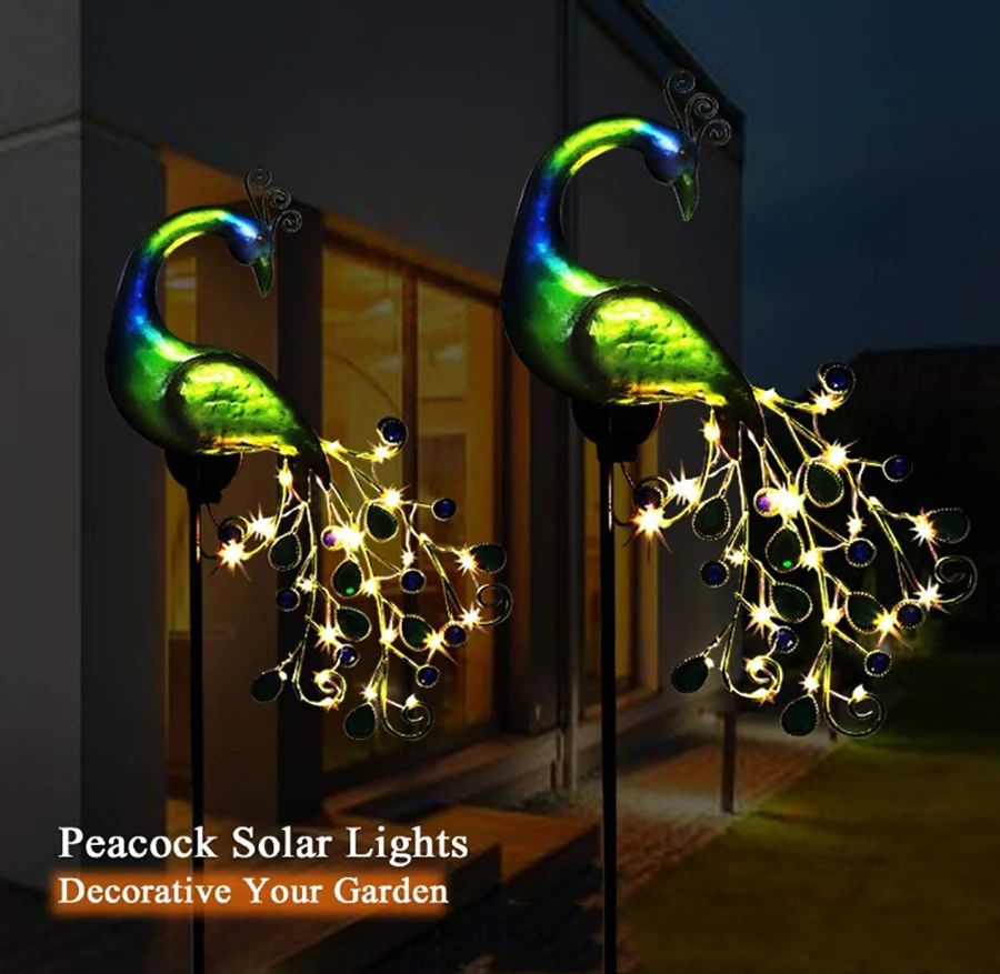 LED Outdoor Solar Peacock Lamp Metal Peacock Statue for Outdoor Landscape Path Garden Decoration Peacock Sculpture Lights