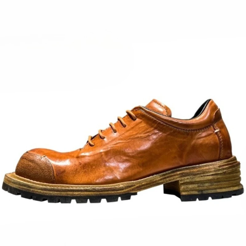 

High-quality Washed horsehide Derby Shoes for Men's Horse Skin Handicraft Breathable Genuine Leather Sole Goodyear Leather Shoes