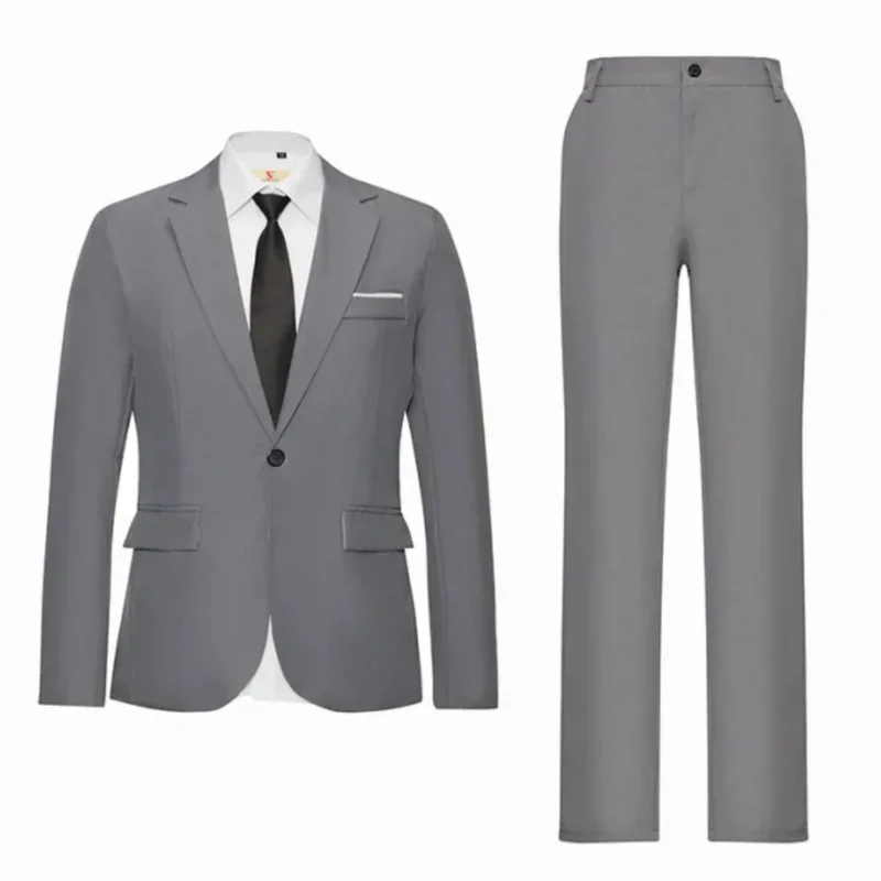 

2 Piece Light Gray 2024 Men Business Formal Occasion Tuxedos Groom Groomsman Wedding Party Prom Male Suit Set Blazer Pants