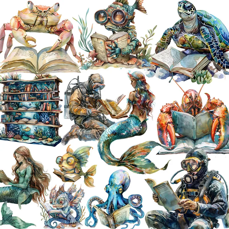 

Underwater Reading Animals Stickers Crafts And Scrapbooking stickers kids toys book Decorative sticker DIY Stationery