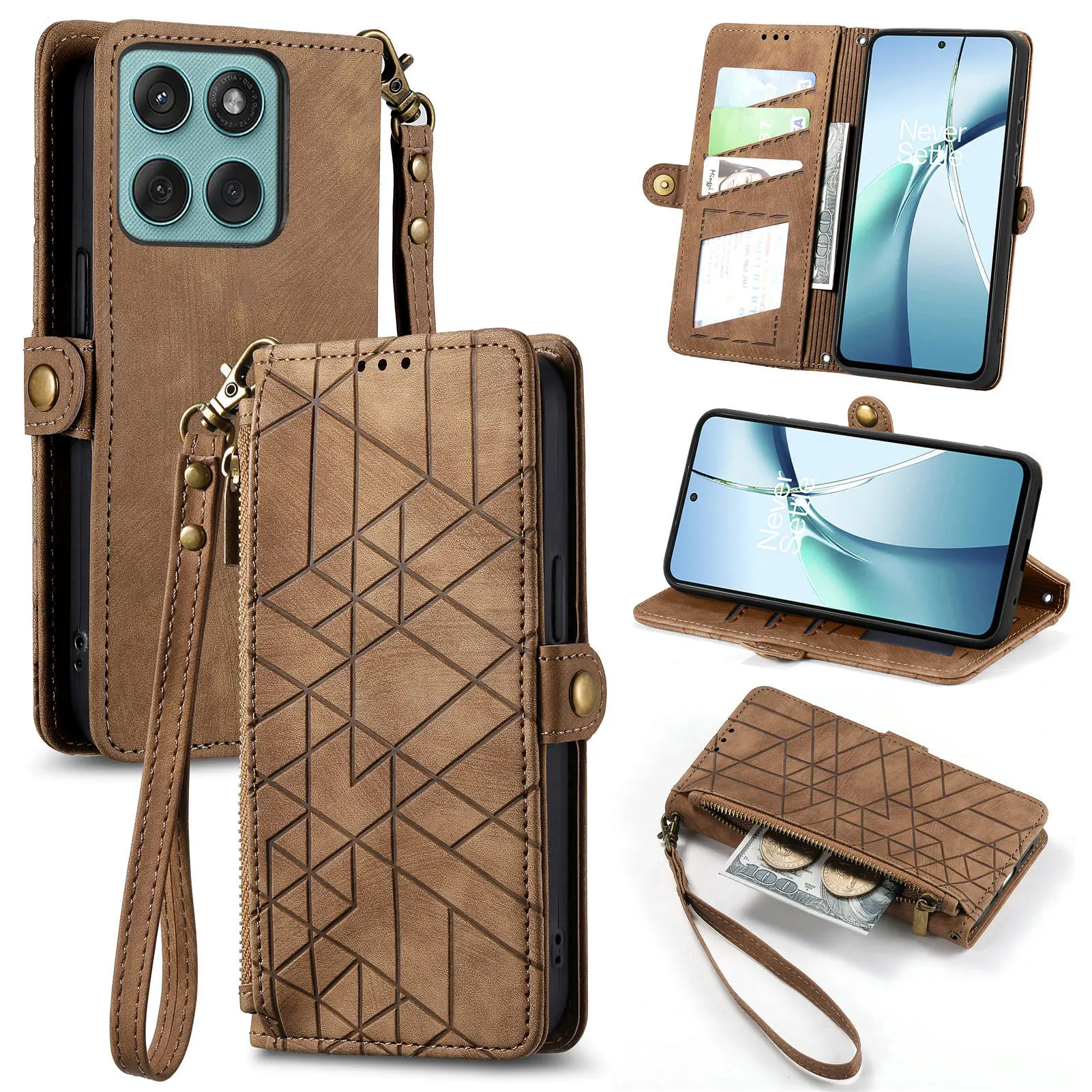 

Card Solt Wallet Leather Case For MOTOROLA Edge 50 NEO G04 G24 G14 G35 G55 G54 G84 G34 G24 Power G85 G45 Zipper Bag Pocket Cover
