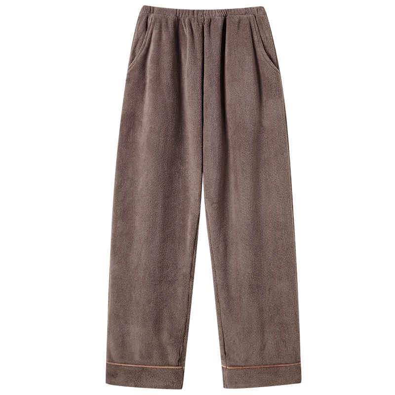 Coral Fleece L-4XL Men Pajamas Pants Winter Japanese Style Long Pants Simple Elastic Waist Casual Warm Male Home Sleep Bottoms