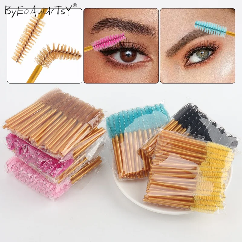 50 Uds Mini cepillo de maquillaje de pestañas peine para cejas extensión de pestañas microcepillo varitas para rímel aplicador cepillos Spoolie herramienta de belleza