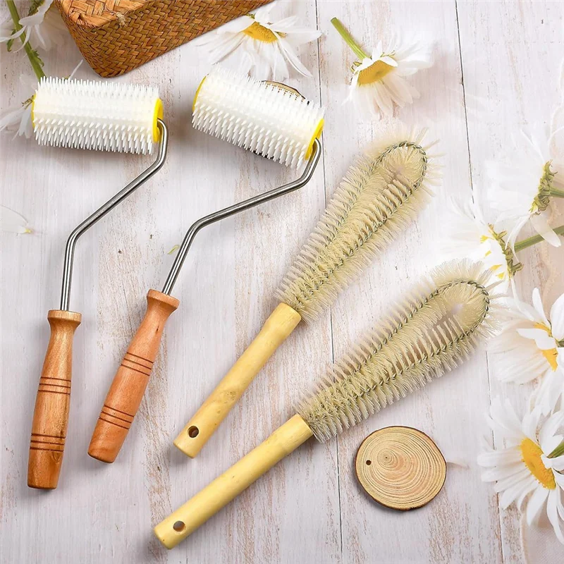 

AB15-4 Pcs Honey Extractor Uncapping Needle Roller Tool With Wood Handle For Beekeeper, Honey Extractor Spinner Durable