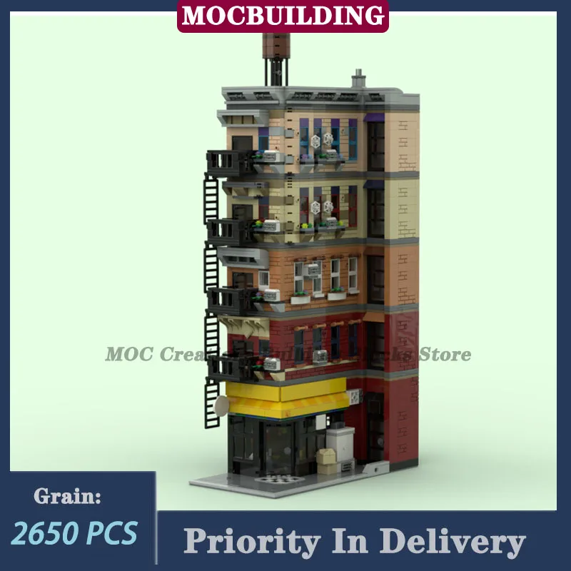 MOC City Apartment Complex Architecture Movie Deli Grocery Model Building Blocks Assembly Room Collection Toys Gifts