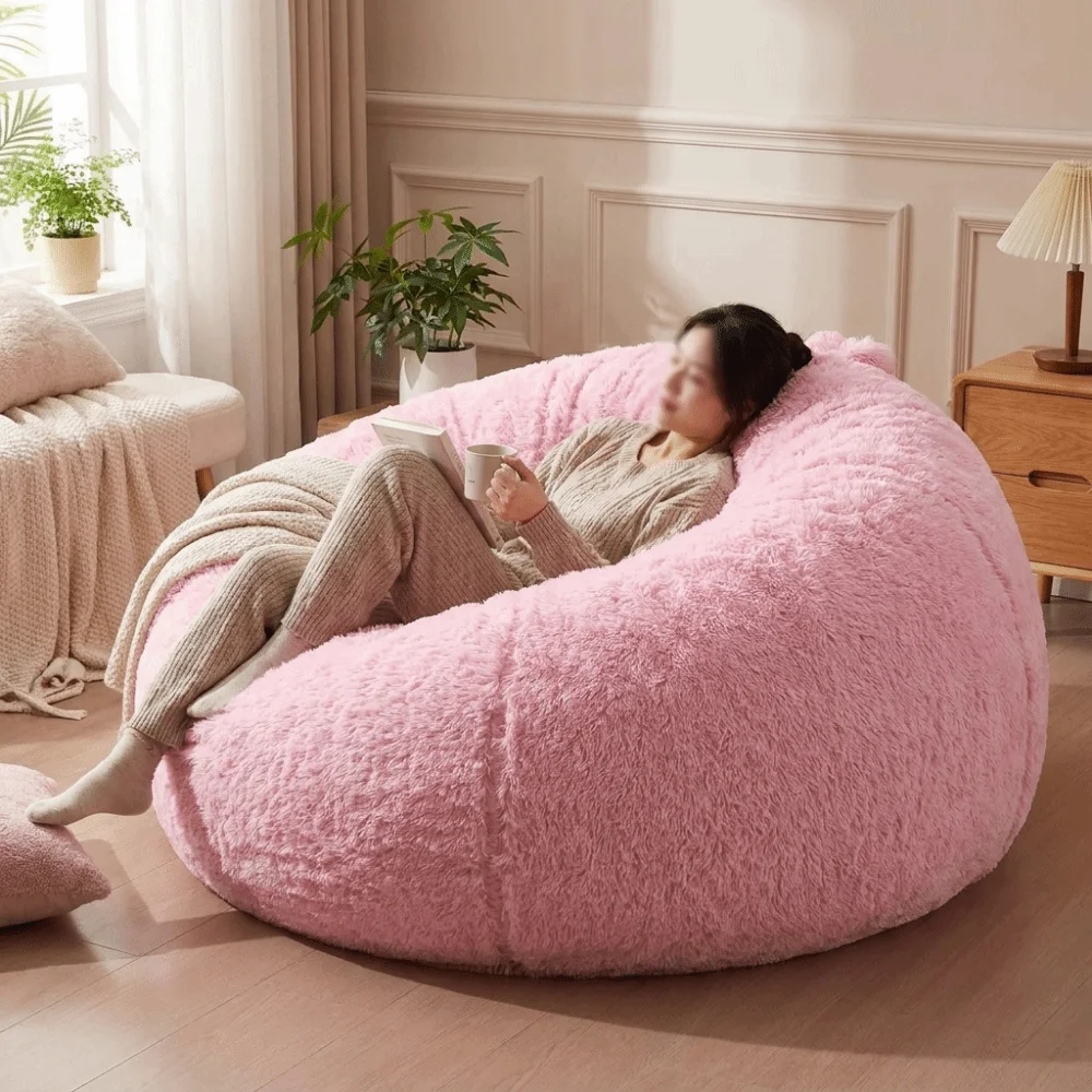Multi-functional Soft Fluffy Lazy Sofa Cover Round Cozy Cushion Cover Large Size Colorful Beanbag Sofa Cover Bedroom